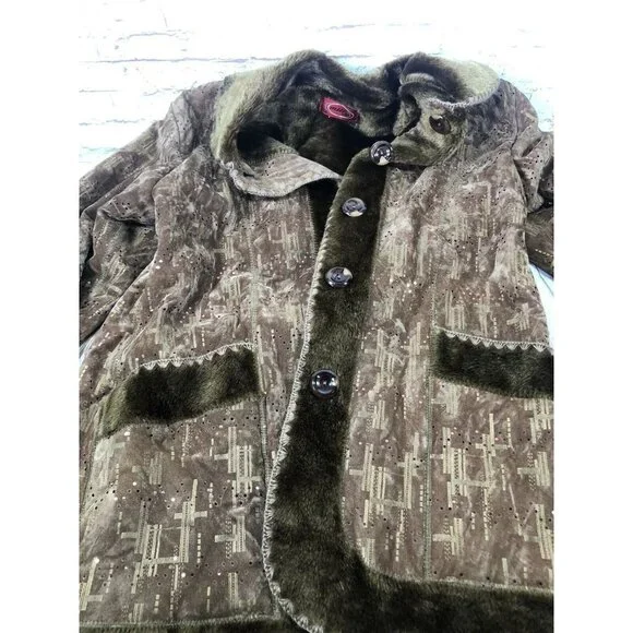 vtg‎ Milly jeans faux suede embellished sherpa coat L - Picture 11 of 13